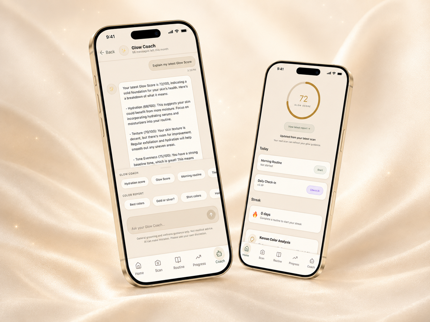 GlowMax AI Glow Coach chat screen